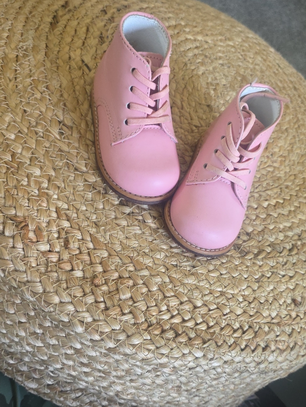 Kids Pink Leather Lace-Up Boots